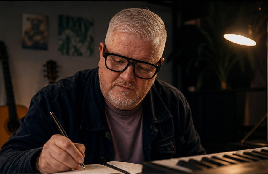 Carl Birkenshaw writing at the piano