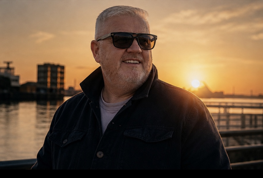 Carl Birkenshaw at sunset on the River Tyne